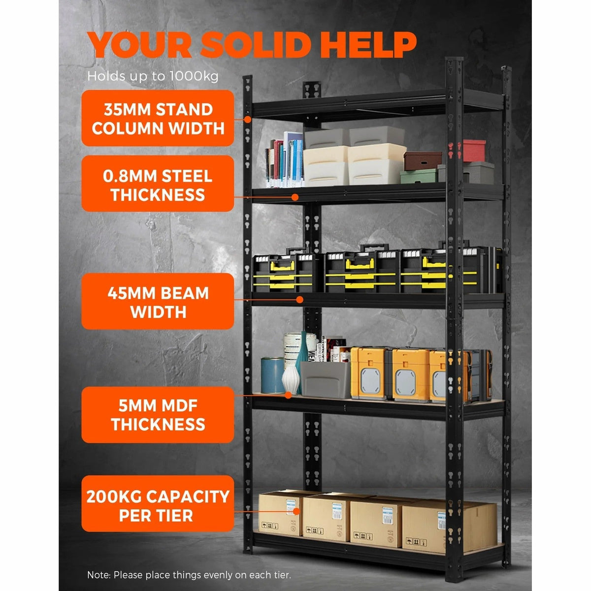 WR-A2-S3-BK Sharptoo Warehouse Storage Shelf Steel Frame 1.8x1.2m