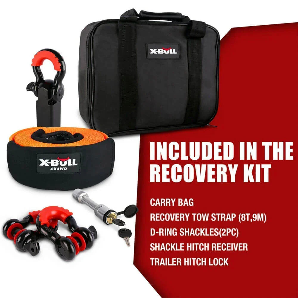 AUEB-XBRK011 X-Bull 11 Piece 4WD Off Road Snatch Strap Winch Recovery Kit