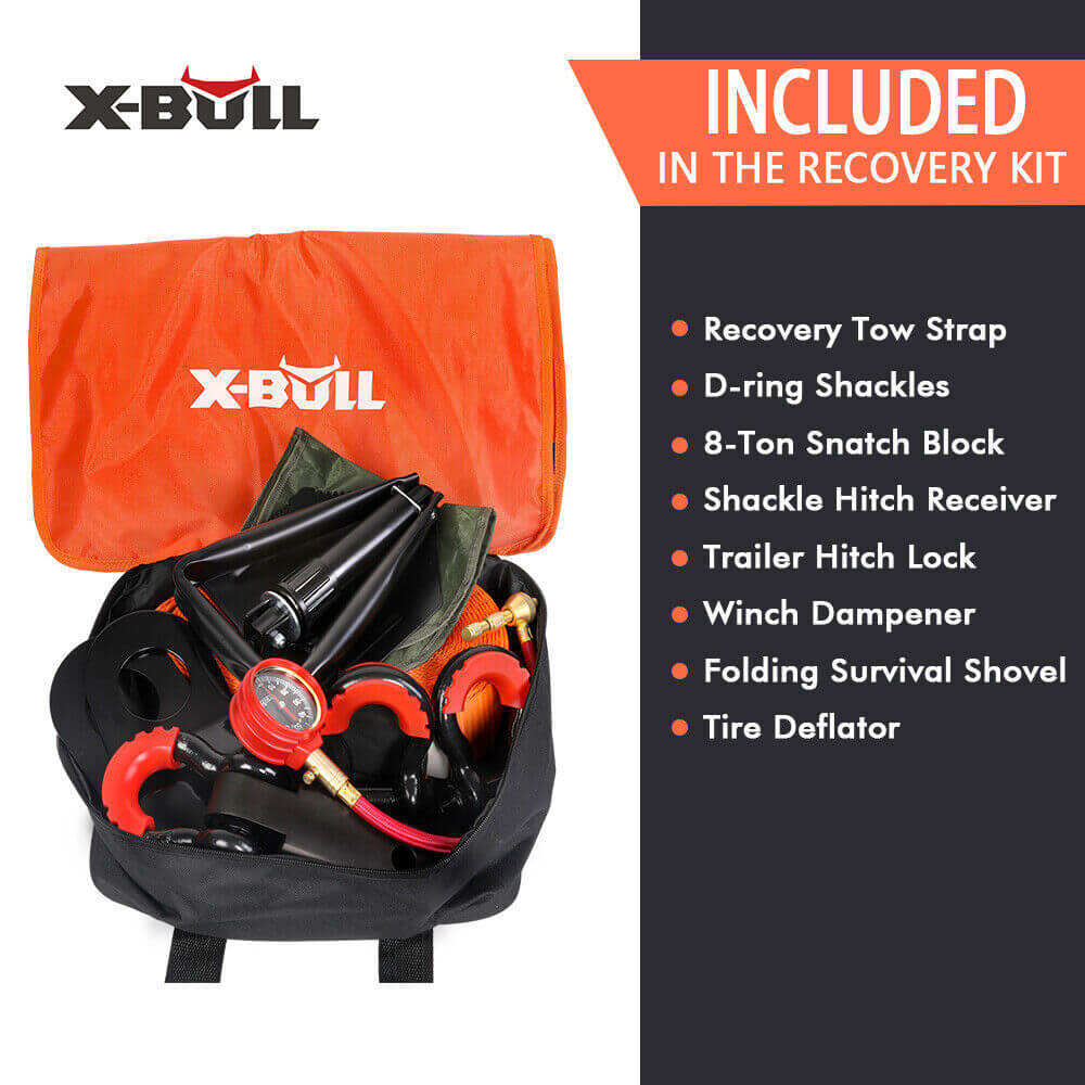 AUEB-XBRK011 X-Bull 11 Piece 4WD Off Road Snatch Strap Winch Recovery Kit